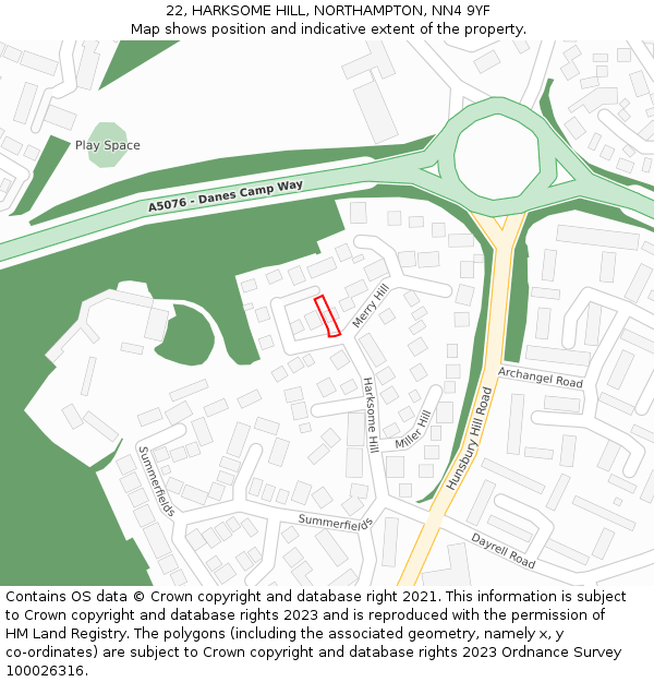 22, HARKSOME HILL, NORTHAMPTON, NN4 9YF: Location map and indicative extent of plot