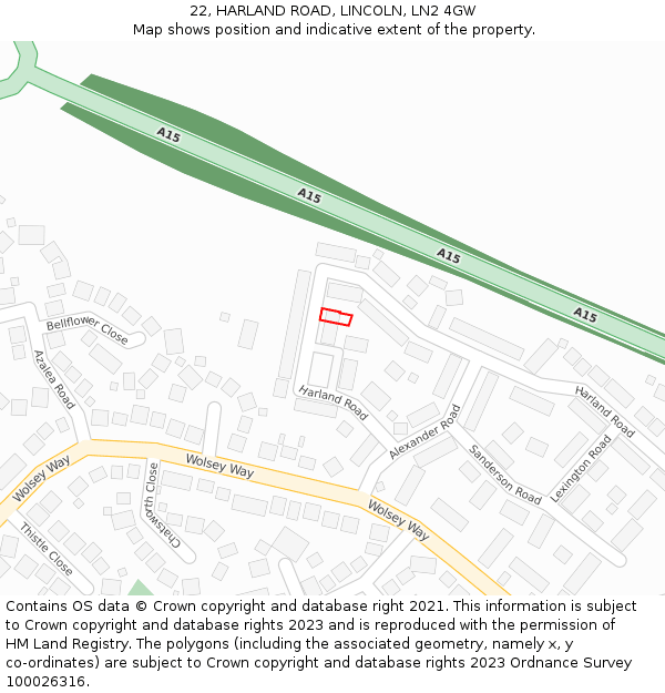 22, HARLAND ROAD, LINCOLN, LN2 4GW: Location map and indicative extent of plot