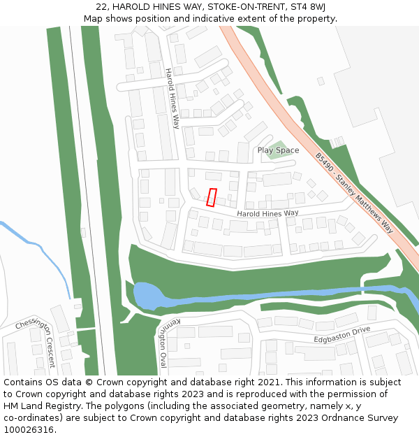 22, HAROLD HINES WAY, STOKE-ON-TRENT, ST4 8WJ: Location map and indicative extent of plot