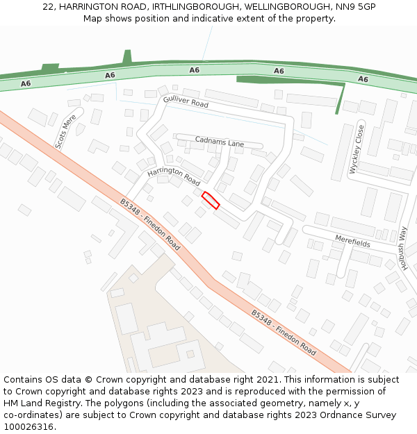 22, HARRINGTON ROAD, IRTHLINGBOROUGH, WELLINGBOROUGH, NN9 5GP: Location map and indicative extent of plot