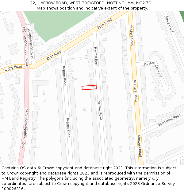 22, HARROW ROAD, WEST BRIDGFORD, NOTTINGHAM, NG2 7DU: Location map and indicative extent of plot