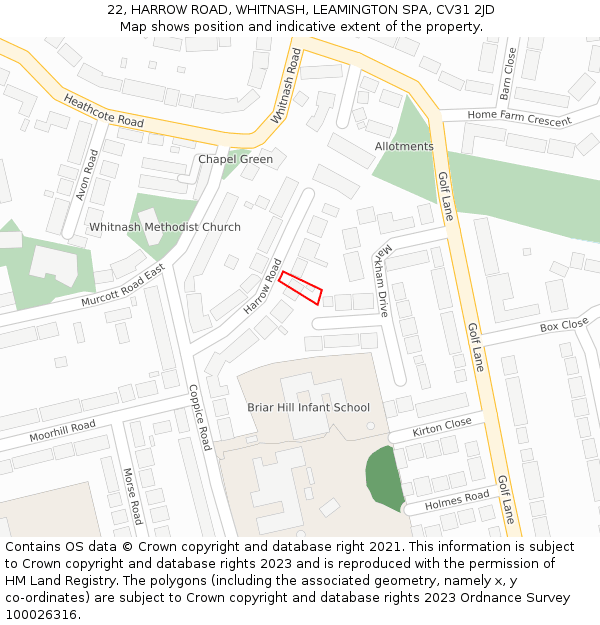 22, HARROW ROAD, WHITNASH, LEAMINGTON SPA, CV31 2JD: Location map and indicative extent of plot