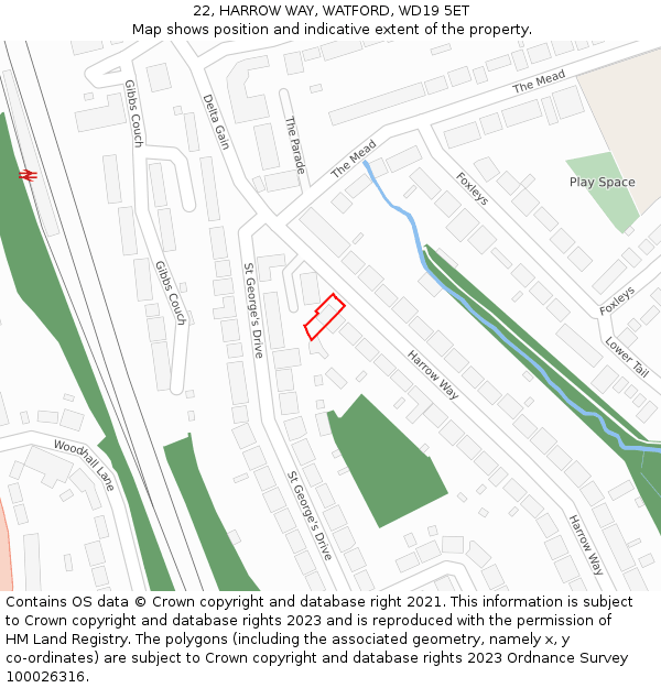 22, HARROW WAY, WATFORD, WD19 5ET: Location map and indicative extent of plot