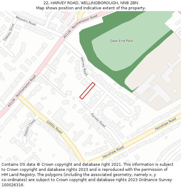 22, HARVEY ROAD, WELLINGBOROUGH, NN8 2BN: Location map and indicative extent of plot