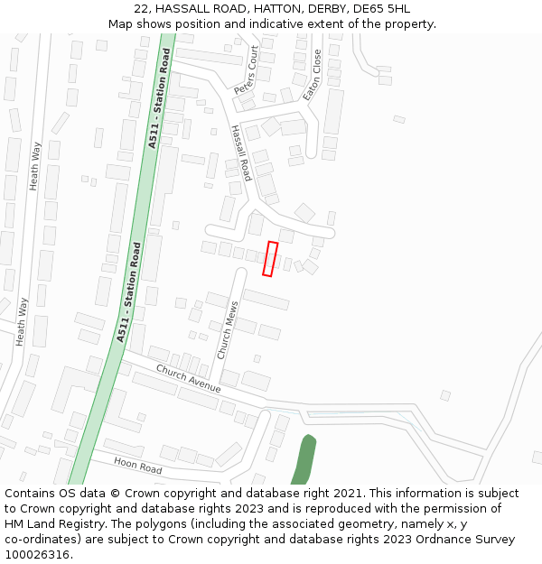 22, HASSALL ROAD, HATTON, DERBY, DE65 5HL: Location map and indicative extent of plot