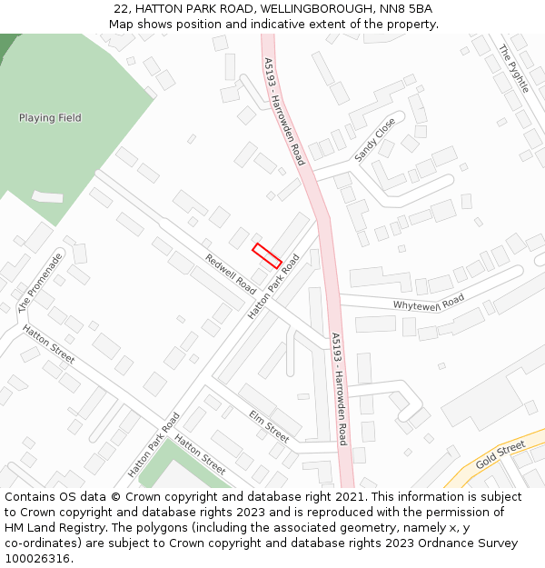 22, HATTON PARK ROAD, WELLINGBOROUGH, NN8 5BA: Location map and indicative extent of plot