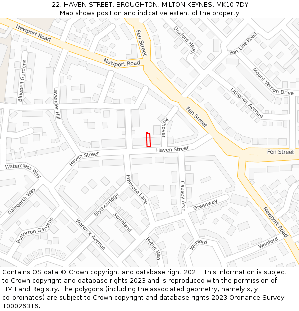 22, HAVEN STREET, BROUGHTON, MILTON KEYNES, MK10 7DY: Location map and indicative extent of plot