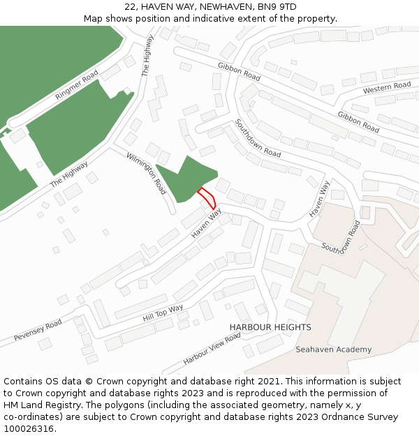 22, HAVEN WAY, NEWHAVEN, BN9 9TD: Location map and indicative extent of plot