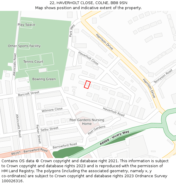 22, HAVERHOLT CLOSE, COLNE, BB8 9SN: Location map and indicative extent of plot