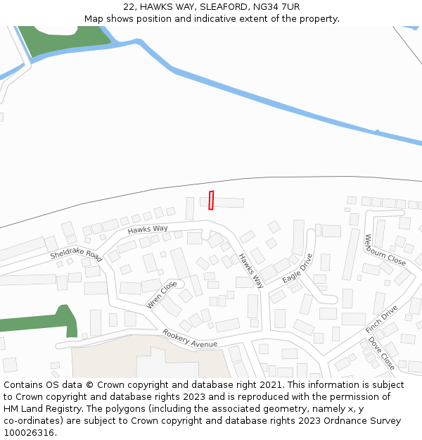 22, HAWKS WAY, SLEAFORD, NG34 7UR: Location map and indicative extent of plot