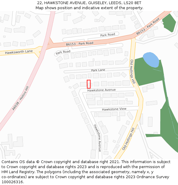 22, HAWKSTONE AVENUE, GUISELEY, LEEDS, LS20 8ET: Location map and indicative extent of plot