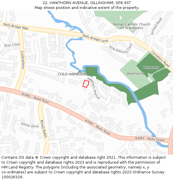 22, HAWTHORN AVENUE, GILLINGHAM, SP8 4ST: Location map and indicative extent of plot