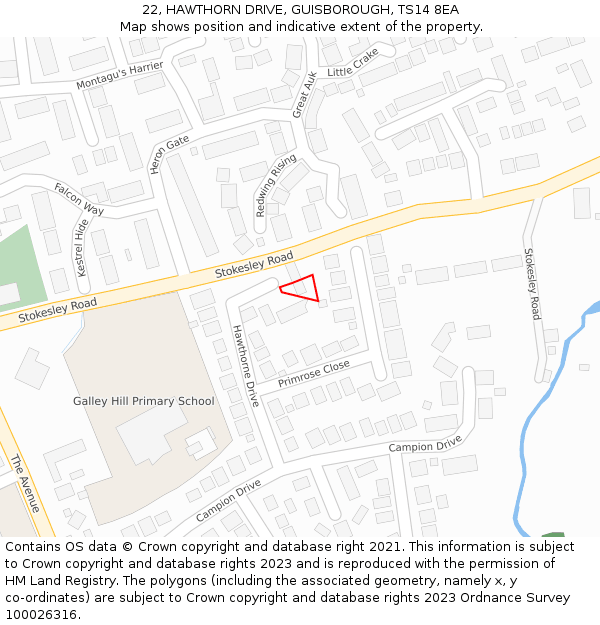 22, HAWTHORN DRIVE, GUISBOROUGH, TS14 8EA: Location map and indicative extent of plot