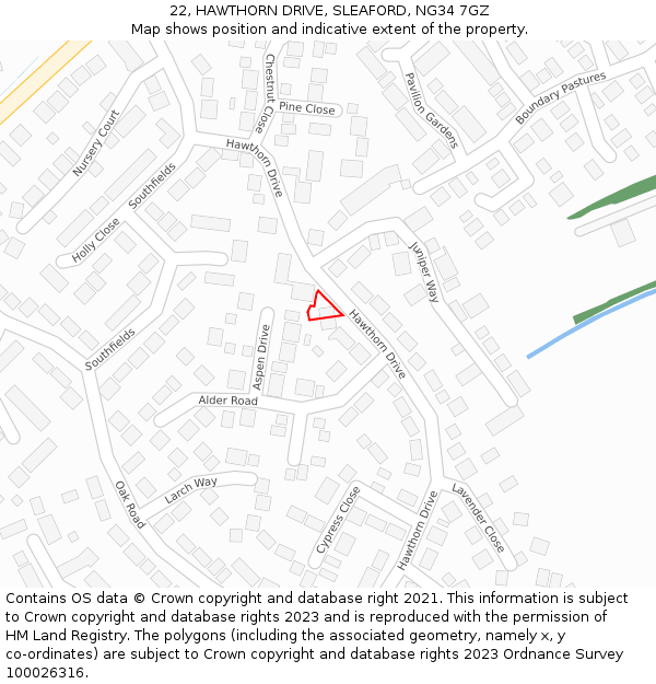 22, HAWTHORN DRIVE, SLEAFORD, NG34 7GZ: Location map and indicative extent of plot