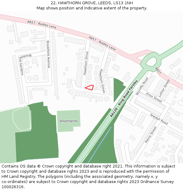 22, HAWTHORN GROVE, LEEDS, LS13 1NH: Location map and indicative extent of plot