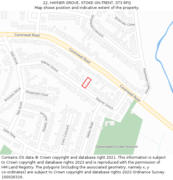 22, HAYNER GROVE, STOKE-ON-TRENT, ST3 6PQ: Location map and indicative extent of plot