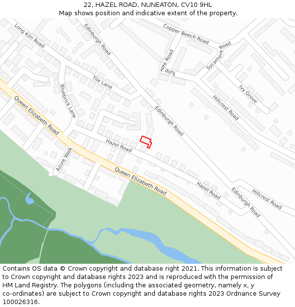 22, HAZEL ROAD, NUNEATON, CV10 9HL: Location map and indicative extent of plot