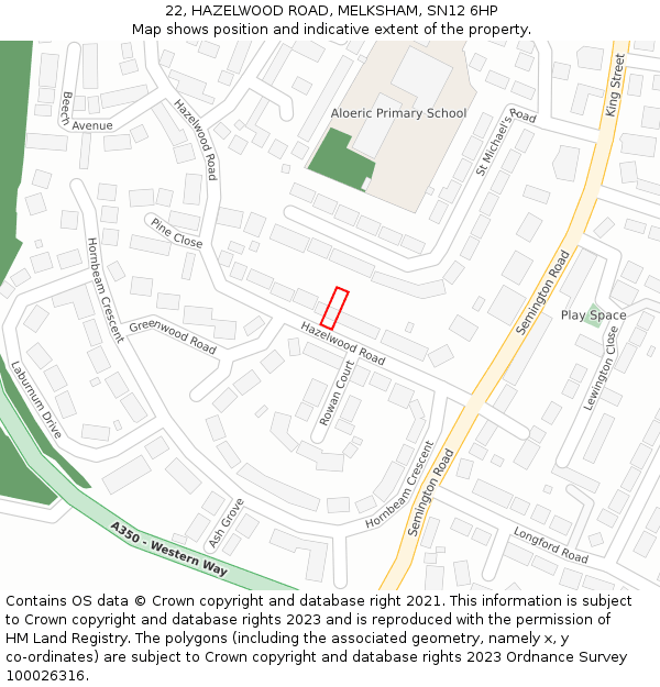 22, HAZELWOOD ROAD, MELKSHAM, SN12 6HP: Location map and indicative extent of plot