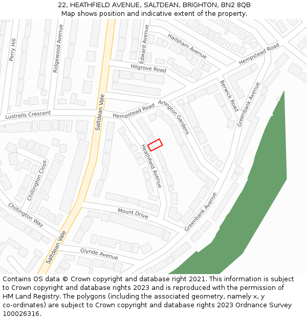 22, HEATHFIELD AVENUE, SALTDEAN, BRIGHTON, BN2 8QB: Location map and indicative extent of plot