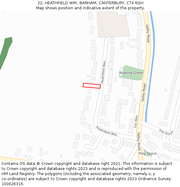 22, HEATHFIELD WAY, BARHAM, CANTERBURY, CT4 6QH: Location map and indicative extent of plot