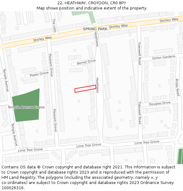 22, HEATHWAY, CROYDON, CR0 8PY: Location map and indicative extent of plot