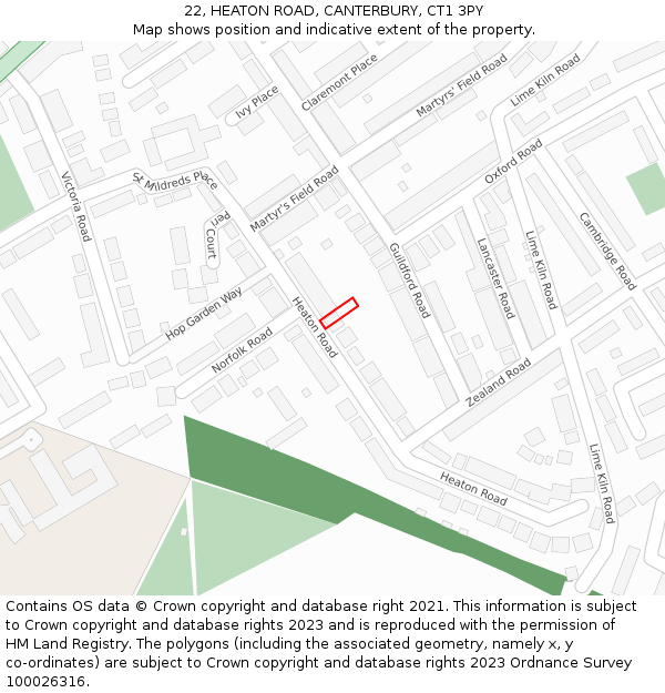 22, HEATON ROAD, CANTERBURY, CT1 3PY: Location map and indicative extent of plot