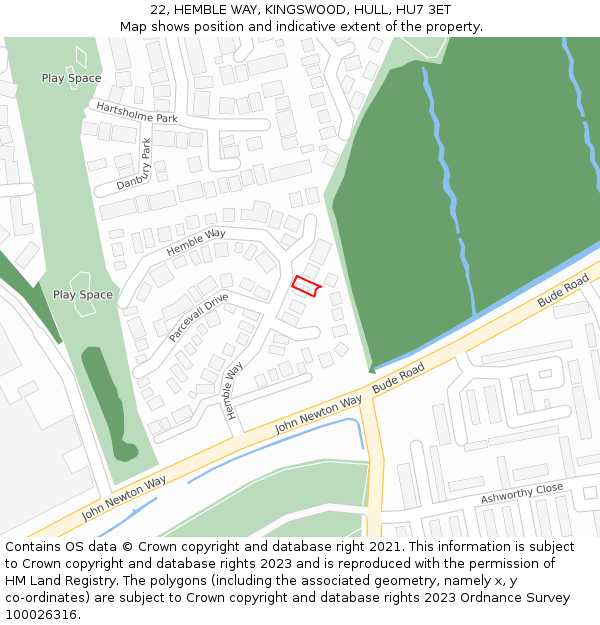 22, HEMBLE WAY, KINGSWOOD, HULL, HU7 3ET: Location map and indicative extent of plot
