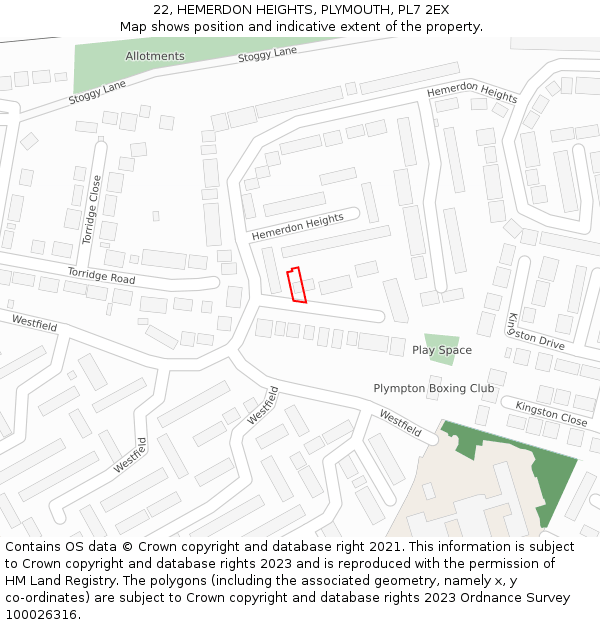 22, HEMERDON HEIGHTS, PLYMOUTH, PL7 2EX: Location map and indicative extent of plot