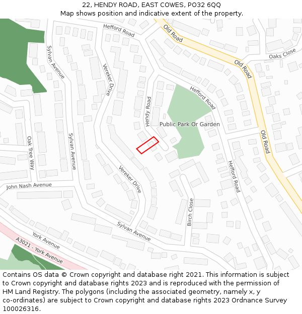 22, HENDY ROAD, EAST COWES, PO32 6QQ: Location map and indicative extent of plot