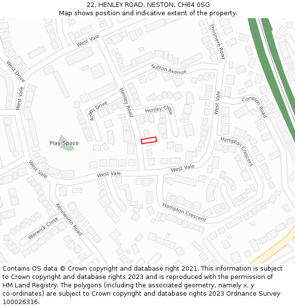 22, HENLEY ROAD, NESTON, CH64 0SG: Location map and indicative extent of plot