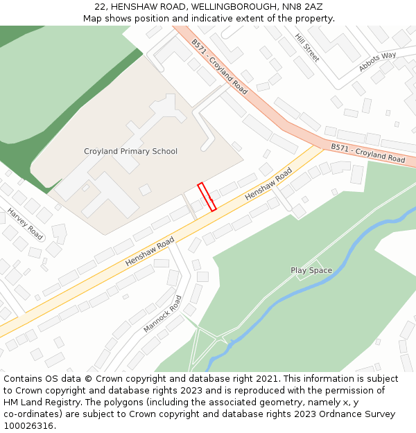 22, HENSHAW ROAD, WELLINGBOROUGH, NN8 2AZ: Location map and indicative extent of plot