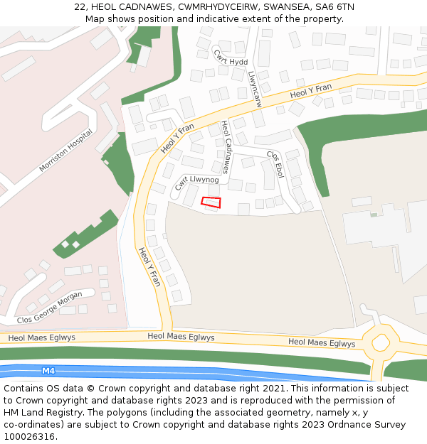 22, HEOL CADNAWES, CWMRHYDYCEIRW, SWANSEA, SA6 6TN: Location map and indicative extent of plot