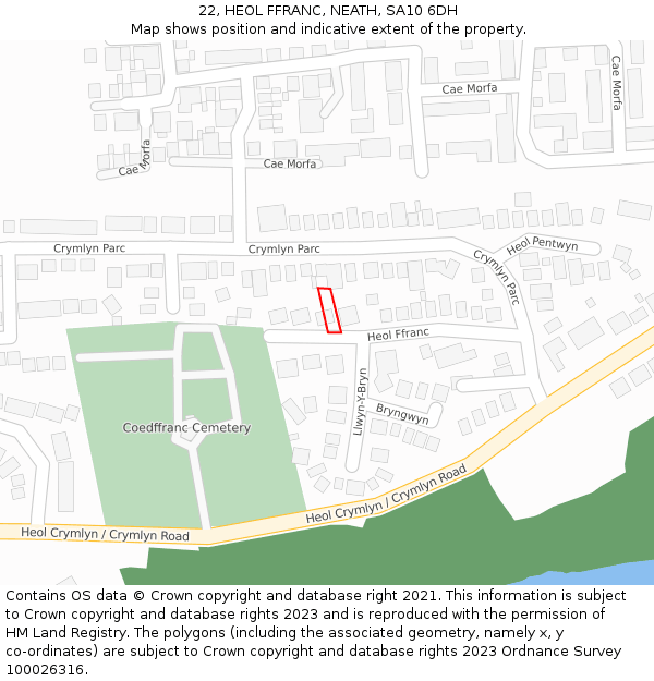 22, HEOL FFRANC, NEATH, SA10 6DH: Location map and indicative extent of plot