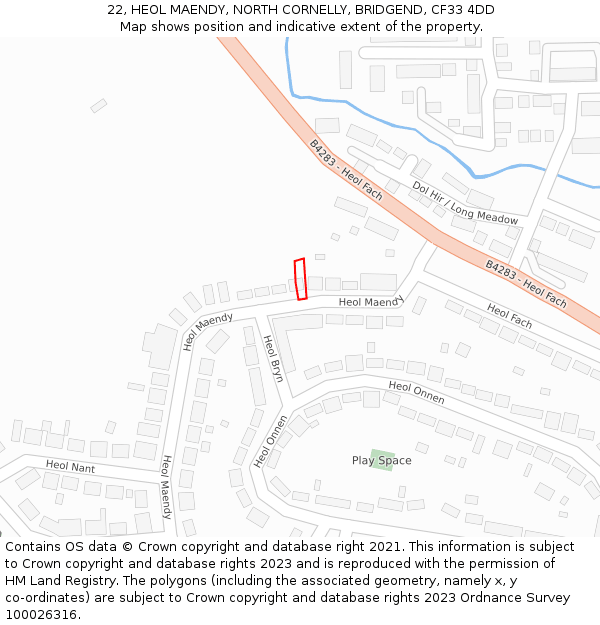 22, HEOL MAENDY, NORTH CORNELLY, BRIDGEND, CF33 4DD: Location map and indicative extent of plot