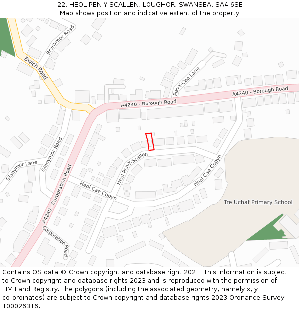 22, HEOL PEN Y SCALLEN, LOUGHOR, SWANSEA, SA4 6SE: Location map and indicative extent of plot