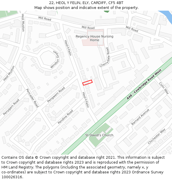 22, HEOL Y FELIN, ELY, CARDIFF, CF5 4BT: Location map and indicative extent of plot