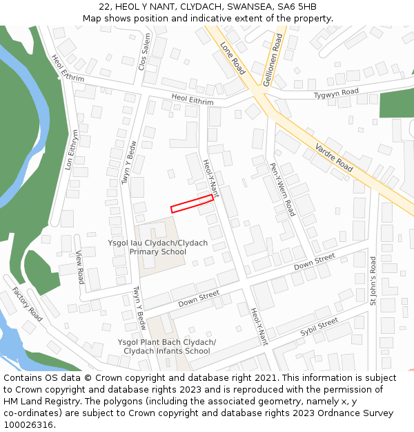 22, HEOL Y NANT, CLYDACH, SWANSEA, SA6 5HB: Location map and indicative extent of plot