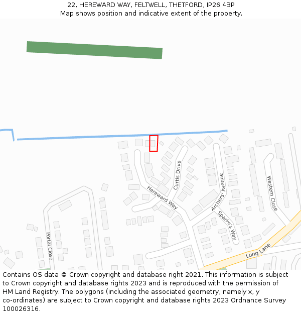 22, HEREWARD WAY, FELTWELL, THETFORD, IP26 4BP: Location map and indicative extent of plot