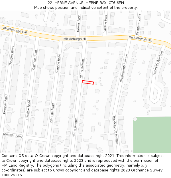 22, HERNE AVENUE, HERNE BAY, CT6 6EN: Location map and indicative extent of plot