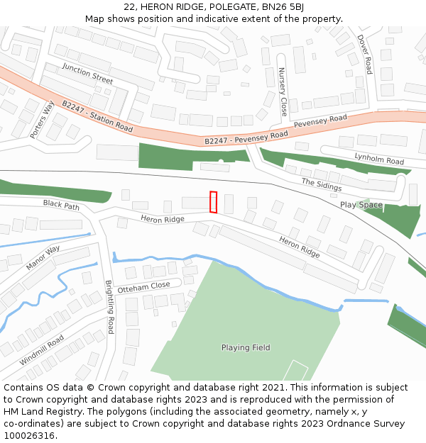 22, HERON RIDGE, POLEGATE, BN26 5BJ: Location map and indicative extent of plot