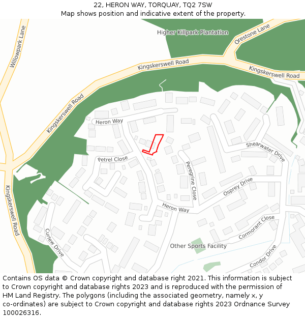 22, HERON WAY, TORQUAY, TQ2 7SW: Location map and indicative extent of plot