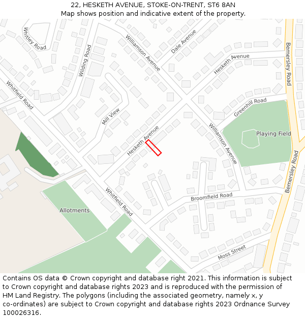 22, HESKETH AVENUE, STOKE-ON-TRENT, ST6 8AN: Location map and indicative extent of plot