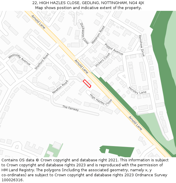 22, HIGH HAZLES CLOSE, GEDLING, NOTTINGHAM, NG4 4JX: Location map and indicative extent of plot