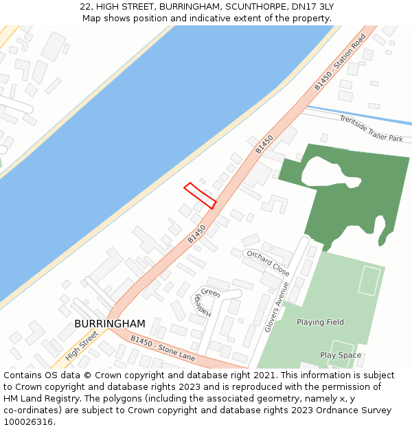 22, HIGH STREET, BURRINGHAM, SCUNTHORPE, DN17 3LY: Location map and indicative extent of plot