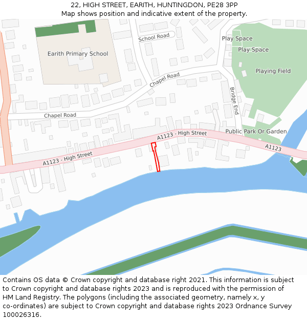 22, HIGH STREET, EARITH, HUNTINGDON, PE28 3PP: Location map and indicative extent of plot