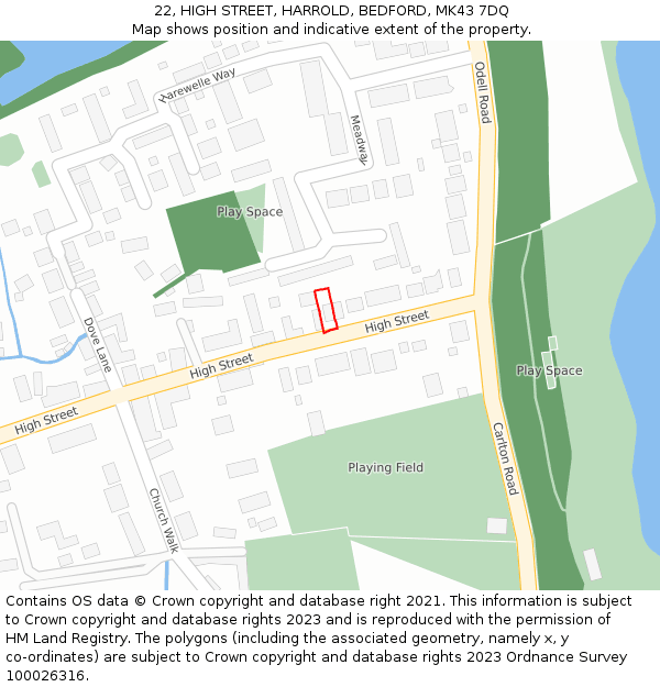 22, HIGH STREET, HARROLD, BEDFORD, MK43 7DQ: Location map and indicative extent of plot