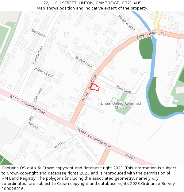 22, HIGH STREET, LINTON, CAMBRIDGE, CB21 4HS: Location map and indicative extent of plot