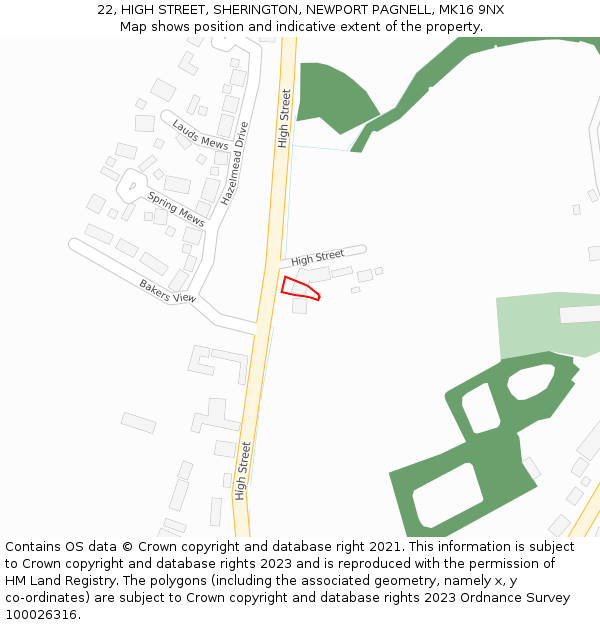 22, HIGH STREET, SHERINGTON, NEWPORT PAGNELL, MK16 9NX: Location map and indicative extent of plot