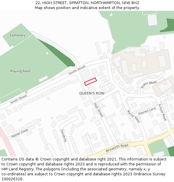 22, HIGH STREET, SPRATTON, NORTHAMPTON, NN6 8HZ: Location map and indicative extent of plot