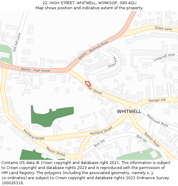 22, HIGH STREET, WHITWELL, WORKSOP, S80 4QU: Location map and indicative extent of plot